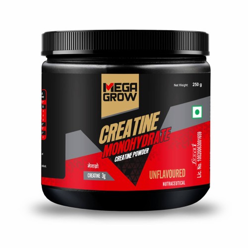 Megagrow Creatine Monohydrate Powder - Unflavored, 250g, Total 83 Servings - Pack of 1
