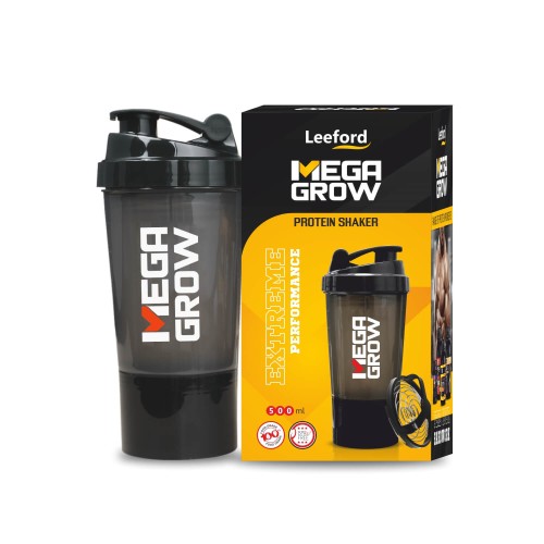 Megagrow Protein Shaker Bottle with Extra Compartment | Leak Proof and BPA Free Material - 500ml