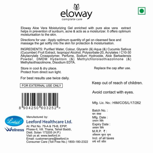 Eloway Aloe Vera Moisturising Beauty Gel for Acne, Pimple Free and Glowing Skin 100ml