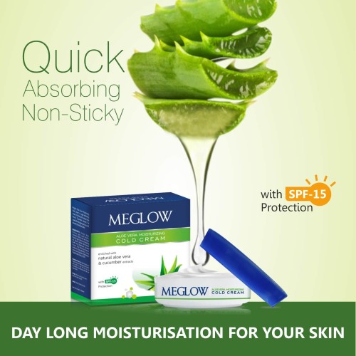 Meglow Aloe Vera Cold Cream, Non-Sticky, Pack of 4 - 50g