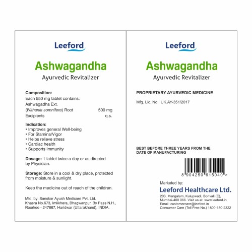 Leeford Ashwagandha Ayurvedic Tablet, Boost Immunity, Stamina and Energy 60 Tablets Each - Pack of 2