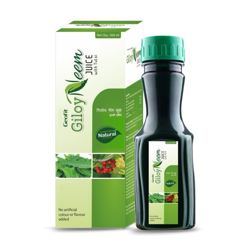 Geofit Giloy Neem Juice with Tulsi | Ayurvedic juice for Immunity Booster, Digestion and Healthy Benefits - 500ml