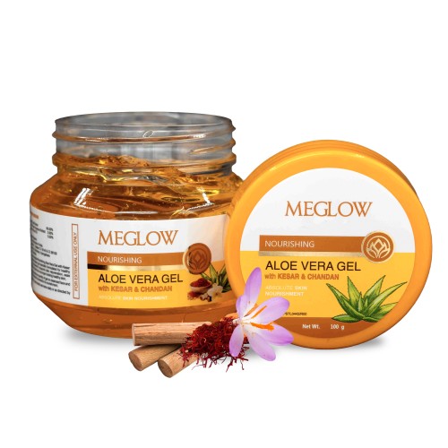 Meglow Aloevera Gel with Kesar & Chandan for Face , Gives Nourishment & Hydration | Paraben & Silicon Free - 100g